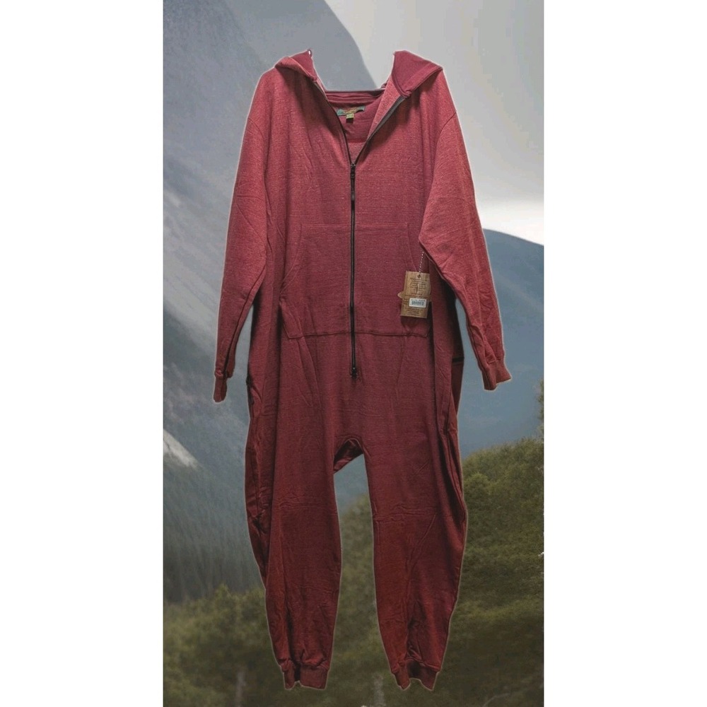 Flyshacker Clothing Co Mens Hooded Fleece One Piece Jumpsuit Red 2XL NWT